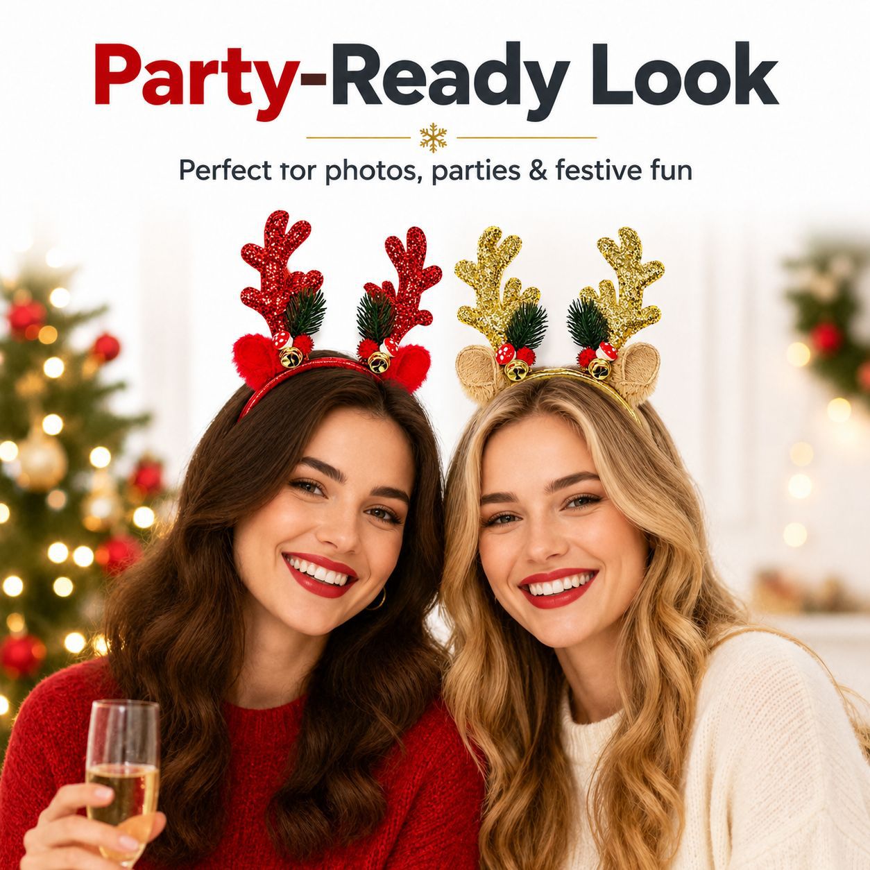 Reindeer Antlers Headband - Świąteczna opaska z rogami renifera, ozdobiona