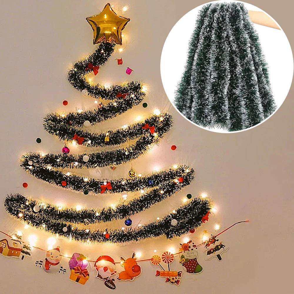 Tinsel Garland Decoration - 1/3/5 SZT. 2M Metaliczna Zielono-Biała Girlanda