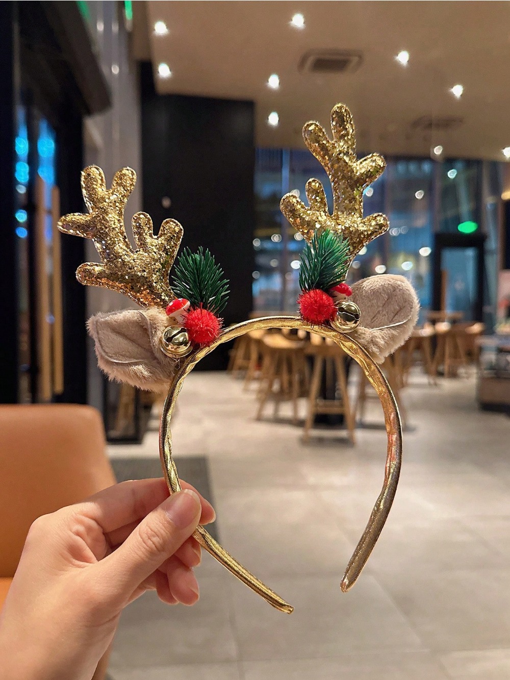 Reindeer Antlers Headband - 1szt Złota cekinowa grzybkowa świąteczna opaska